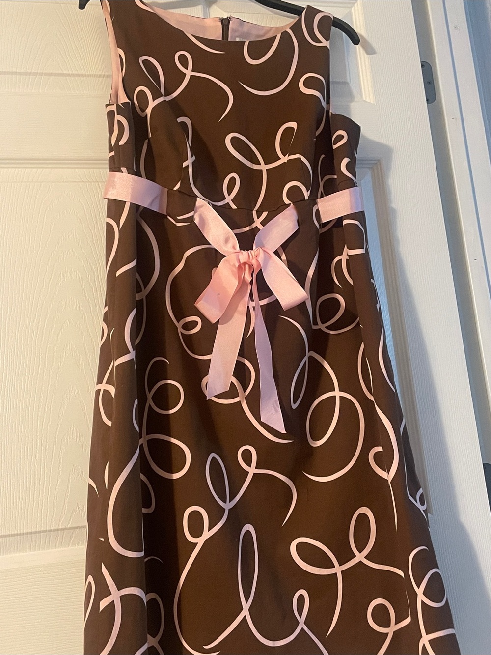 Jessica Howard Brown Dress with Pink Ribbon and Swirl Print